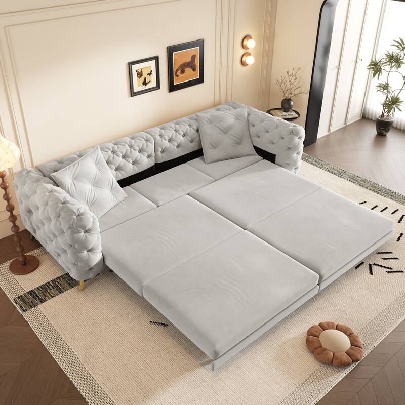 GDFStudio - Velvet 97.7" 3-in-1 Convertible Sleeper Sofa with Pull-Out Bed - LIGHT GREY