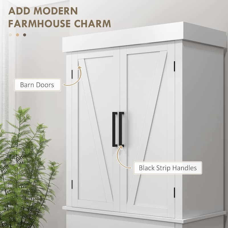 Tall Kitchen Pantry Storage Cabinet, Freestanding Buffet Cabinet with 4 Barn Doors and 5-Tier Adjustable Shelves