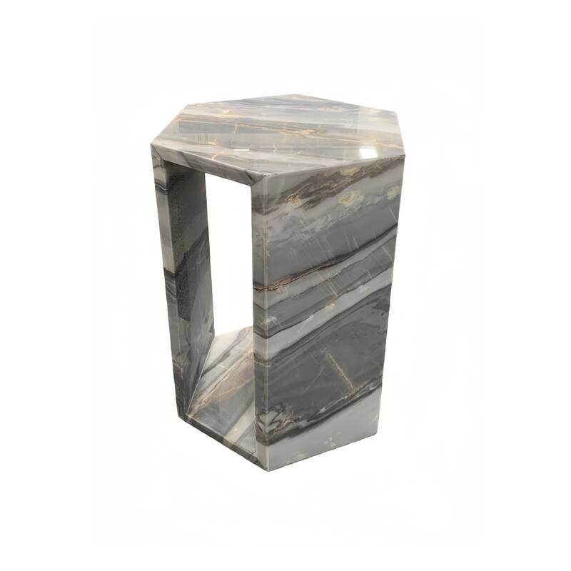 Roomfitters Luxury Natural Marble Hexagon Side Table, Solid Stone Geometric Pedestal End Table, Polished Finish