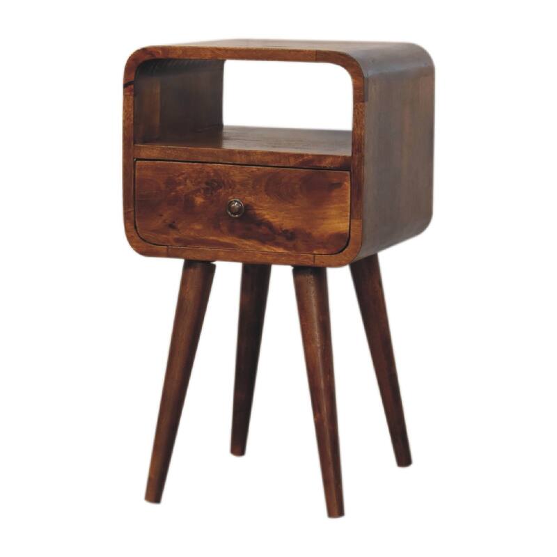 Mid Century Modern Style Drawer Nightstand With Open Shelf,Wooden Storage Side End Table with Drawer - Brown - 1-drawer