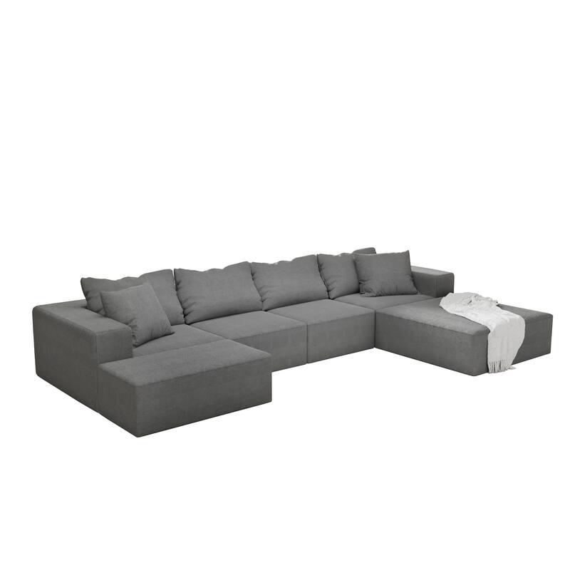 L Shaped Modular Sectional Sofa with Ottoman, Oversized Chenille Upholstered Boneless Sofa, Compression Sofa with 6 Pillows