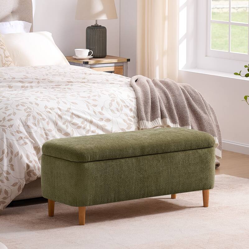 39in Soft Chenille Fabric Storage Ottoman Bench for Bedroom / Entryway Bed Foot / Living Room，Upholstered Entryway Bench