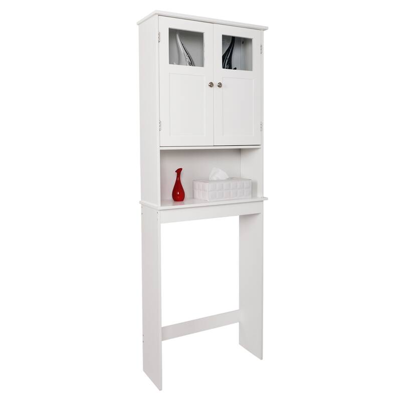 White MDF Bathroom Cabinet with Double Doors Adjustable Shelves and Space Saving Leg Design - 23.23 x 8.66 x 66.93