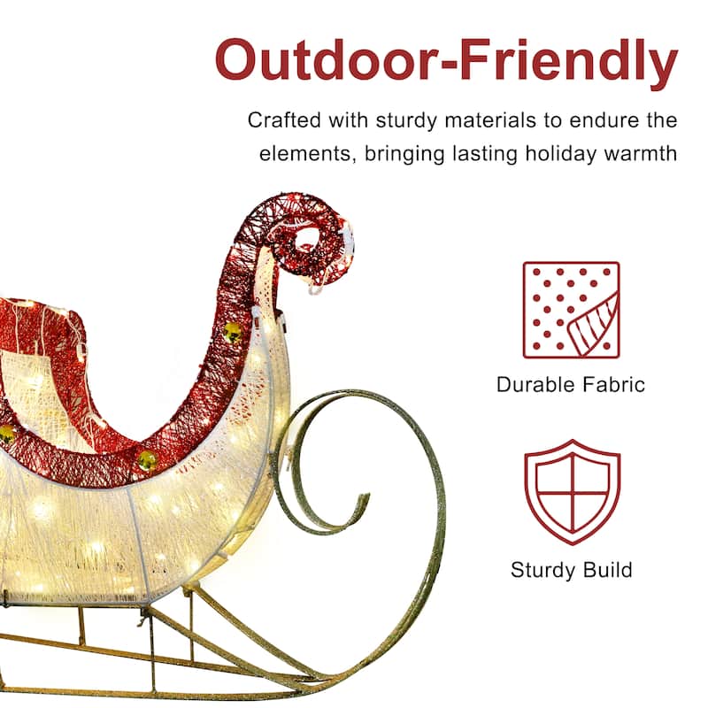 Puleo International 32" Pre-Lit Outdoor Sleigh Christmas Holiday Decor with 120 Warm White Twinkling LED Lights