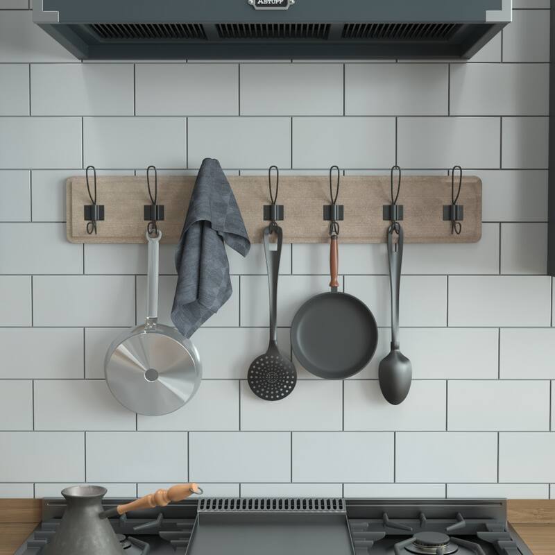 Wall Mounted Storage Rack with 7 Hooks - Weathered Brown