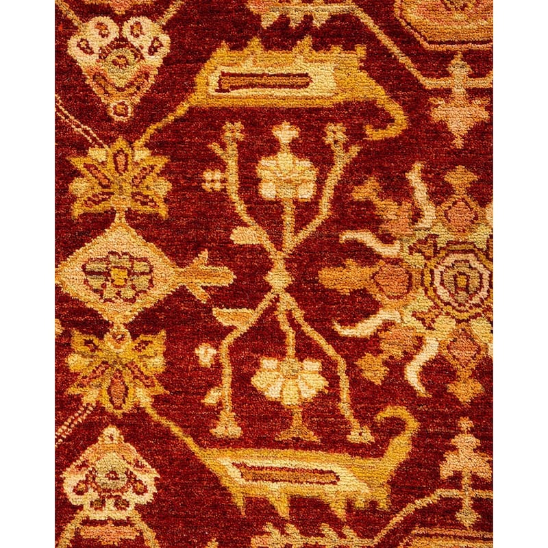 Overton Hand Knotted Wool Vintage Inspired Modern Contemporary Eclectic Red Area Rug - 5' 1" x 8' 8"