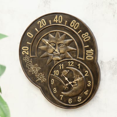 Spi Aluminum Sun And Moon Clock And Thermometer - 24 X 20 X 1.5 inches
