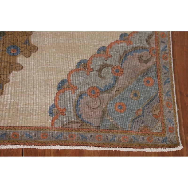 Distressed Tabriz Persian Antique Rug Hand-Knotted Wool Carpet - 7'1" x 10'11"