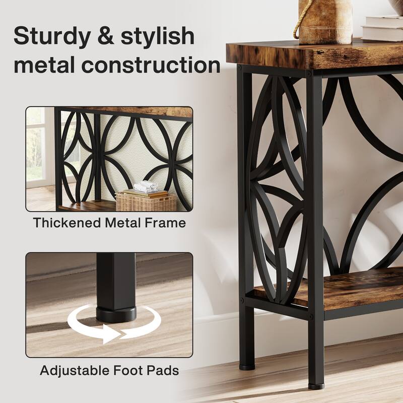 Extra Long Sofa Table with Metal Frame & Rustic Wood Finish - 70.86" L x 11.81" W x 31.88" H