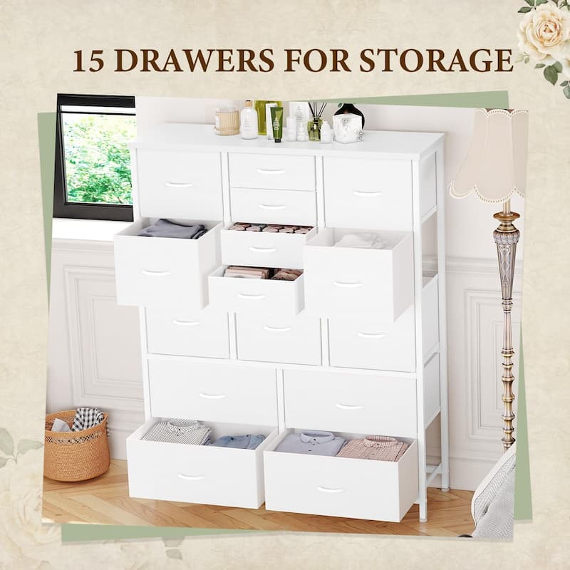 Dresser for Bedroom with 15 Drawers,Tall Dresser Chest of Drawers