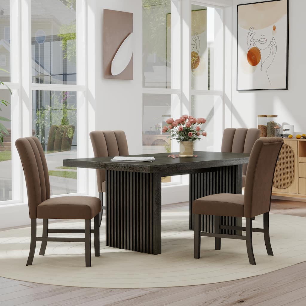 Roundhill Furniture Madison 5-Piece Dining Set, Slat-Fluted Dining Table with 4 Chairs, Chocolate