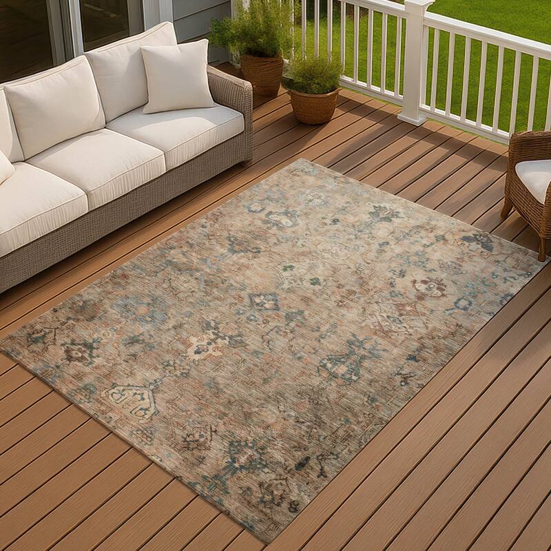 Machine Washable Indoor/ Outdoor Traditional Serenity Chantille Rug - Khaki - 8' x 10'