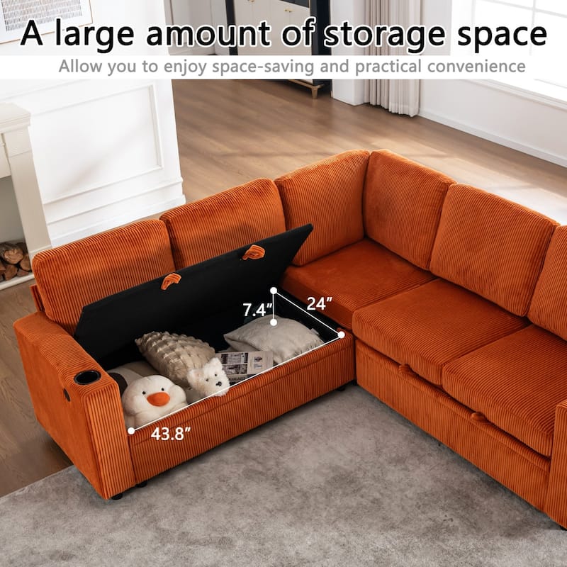 83.66" L-Shaped Sectional Sofa with Storage and Pull Out Bed