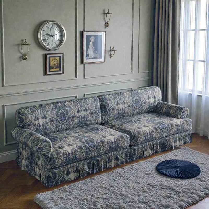 93.7" Luxury 4 Seater Cloud Couch with Extra Deep Seat, Fabric Sofa with Rolled Arms and Pleated Skirt