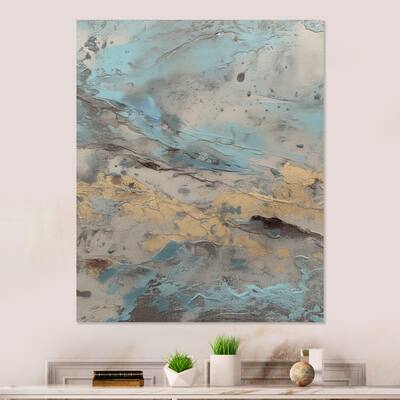 Designart "Beige Blue Marbled Artistry II" Modern Geometric Metal Wall Art