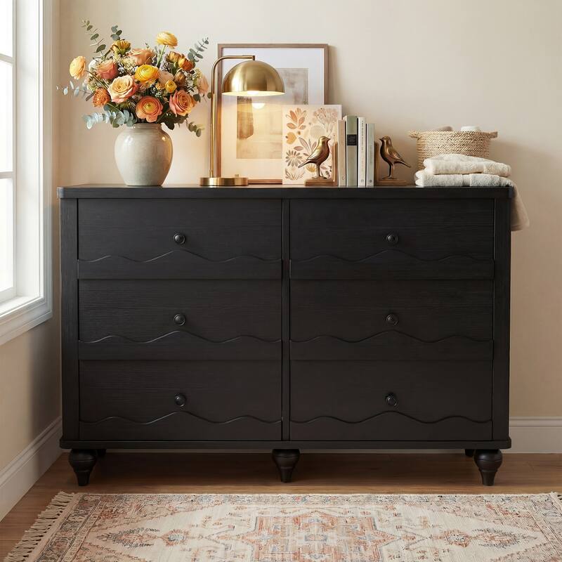 Narill Wave-Inspired 6-Drawer Dresser Closet Organizer, 43-In Chest of Drawers TV Stand