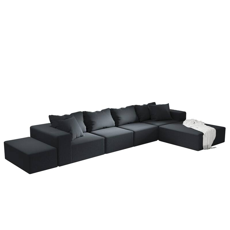 L Shaped Modular Sectional Sofa with Ottoman, Oversized Chenille Upholstered Boneless Sofa, Compression Sofa with 6 Pillows