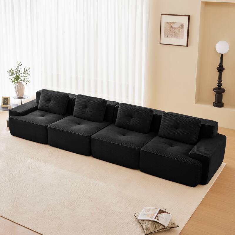153" Modern Modular Corduroy Sectional Sofa, 4-Seater, Tufted Design