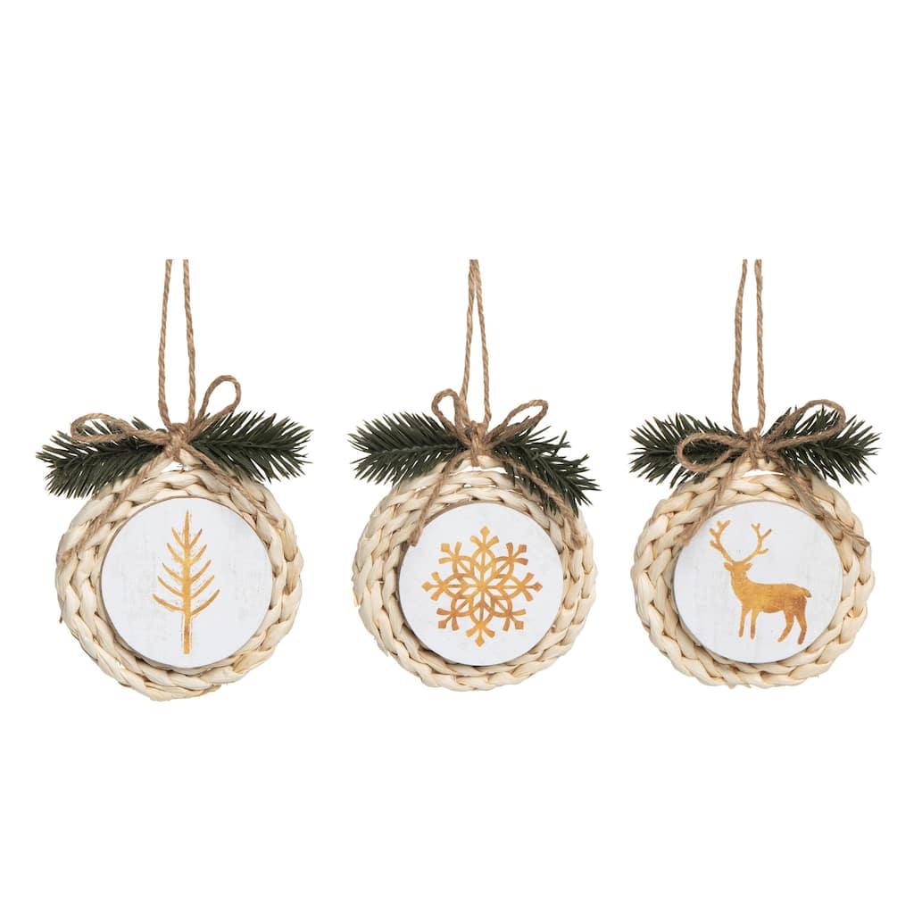 Transpac Natural Fiber 4.5 in. Multicolored Christmas Grass Braided Icon Ornament Set of 3