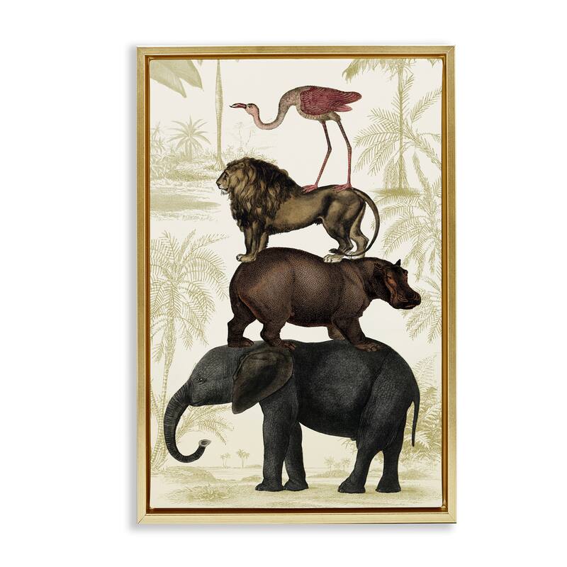 Stupell Jungle Animals Tower Framed Floater Canvas Wall Art Design By Victoria Barnes - 21 x 31 - Gold