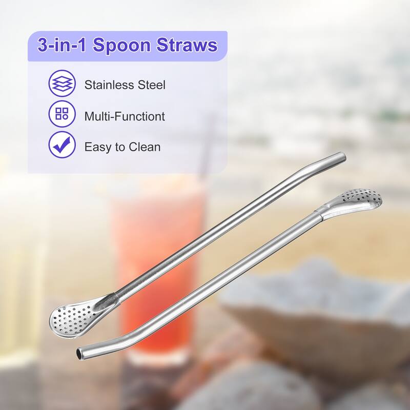 5Pcs 7.2" Stainless Steel Spoon Straw Drinking Straw Spoon with Filter