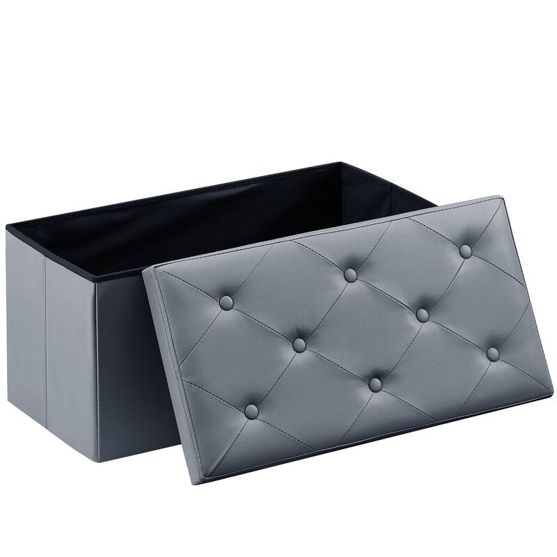 2 PC Storage Folding Ottoman, Storage Footrest Stool, Faux Leather Storage Bench Cube with Padded Seat for Small Space