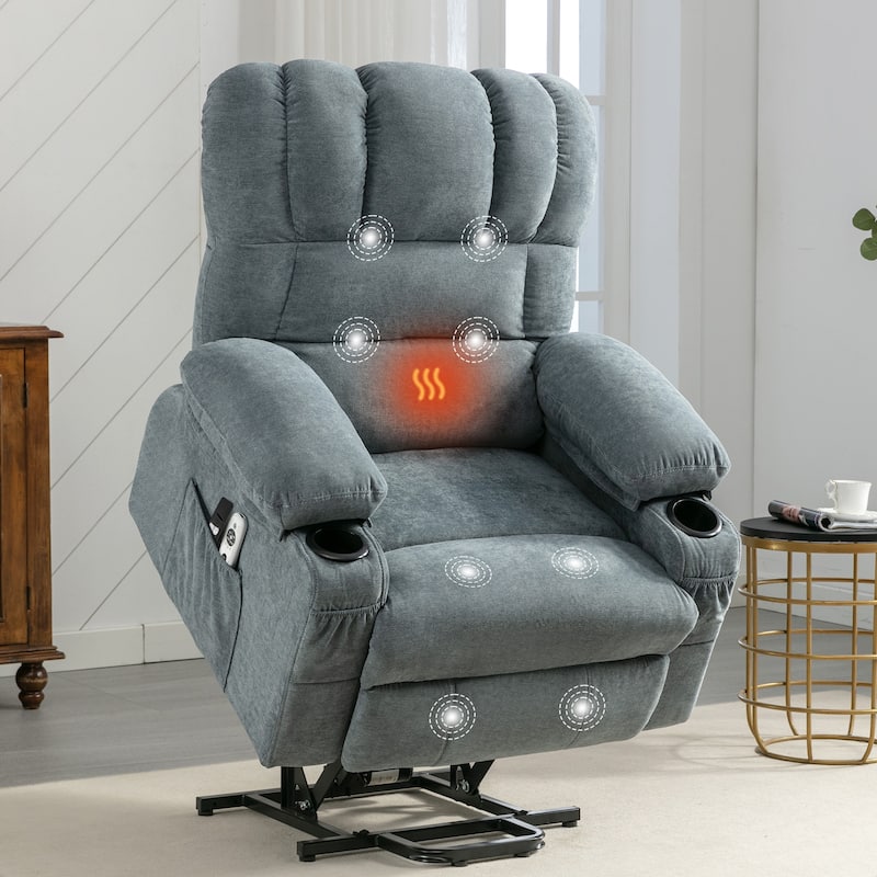 Power Electric Massage Lift Lounge Chair with Heating and Vibration, USB - `Blue