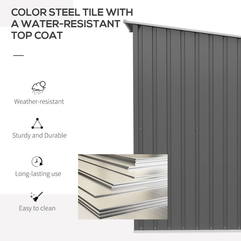 Outsunny 3.3' x 3.4' Lean-to Garden Storage Shed, Outdoor Galvanized Steel Tool House with Lockable Door for Patio
