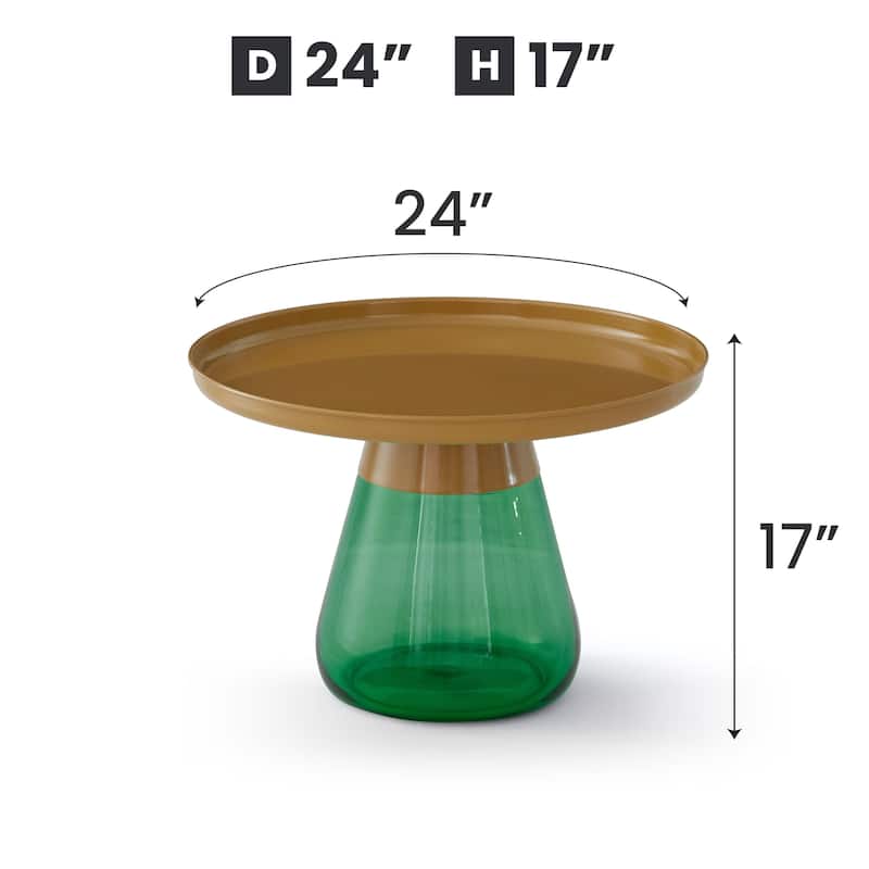 Matte Gold Titanium Coffee Table with Emerald Green Glass Base 24x17