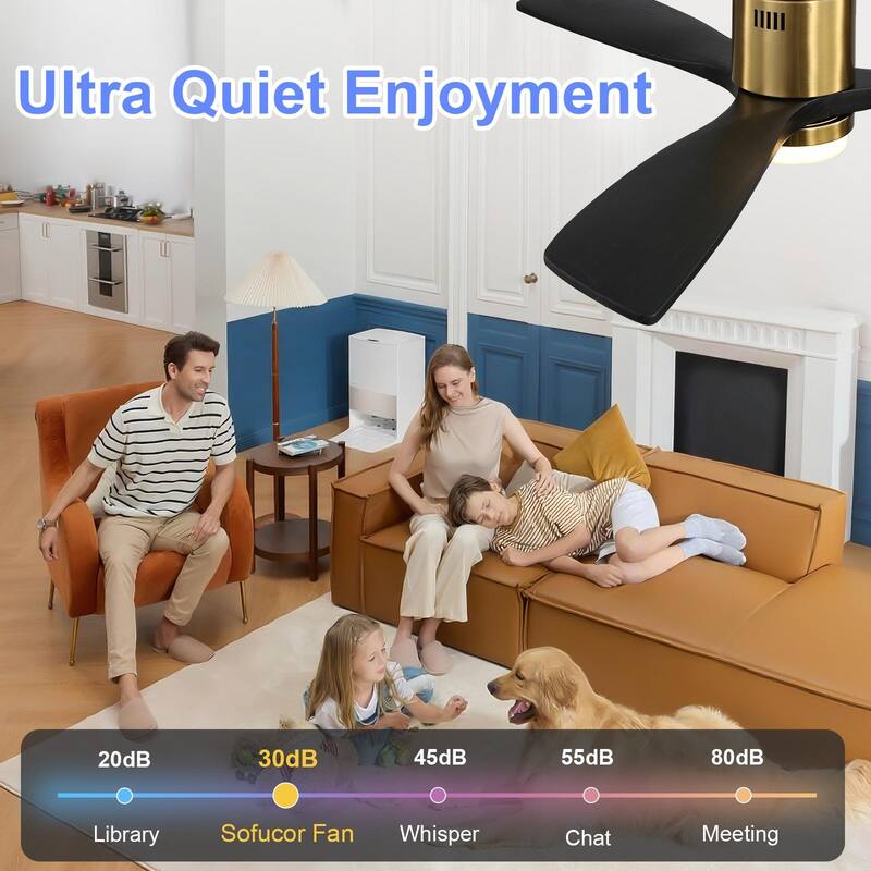 Sofucor 52 Inch Flush Mount Ceiling Fan with Remote, Reversible Motor,Integrated Light Optional