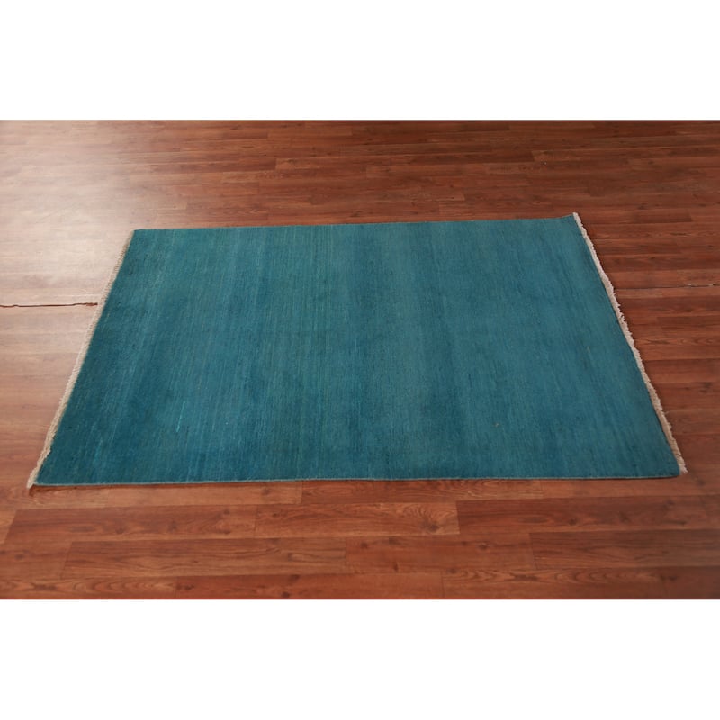 Teal Blue Gabbeh Modern Rug Handmade Wool Carpet - 3'4" x 4'11"