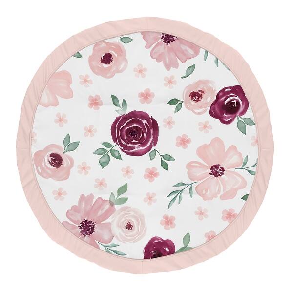 slide 2 of 4, Burgundy Pink Watercolor Floral Girl Baby Tummy Time Playmat - Blush Maroon Wine Rose Green White Shabby Chic Flower Farmhouse