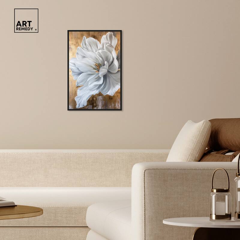 Art Remedy Bloom White Petals Framed Floral Fine 1 Piece Canvas Wall Art