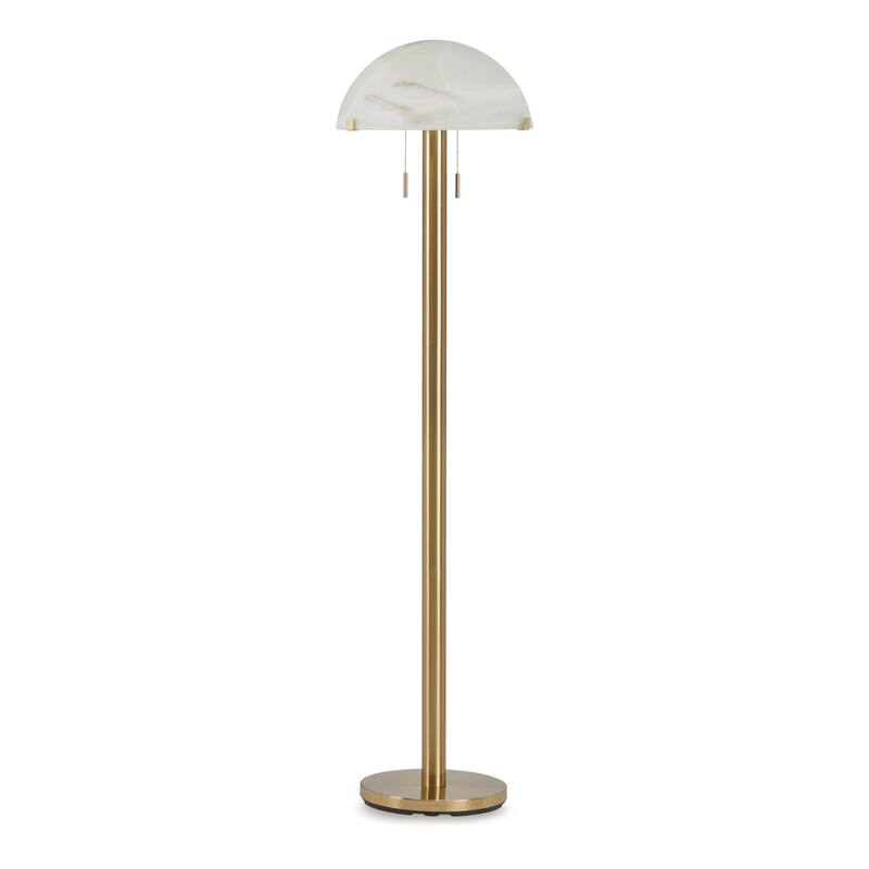 Sein 62 Inch Floor Lamp, Double Pull Chain Switch, Glass Dome Shade, Brass