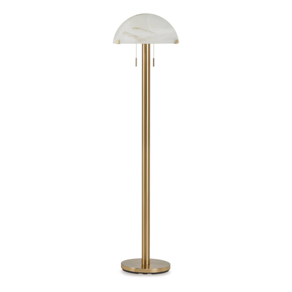 Sein 62 Inch Floor Lamp, Double Pull Chain Switch, Glass Dome Shade, Brass