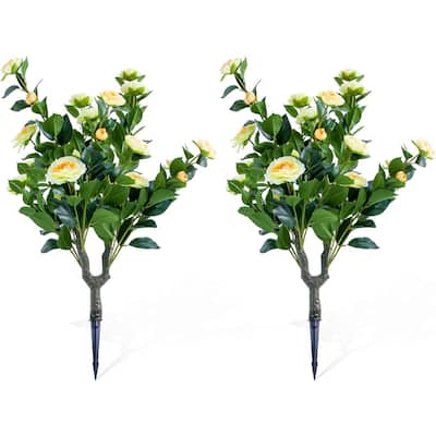 35.4" Artificial Topiary Flower with Ground Spike Set of 2,Artificial Trees with Camellia Flowers