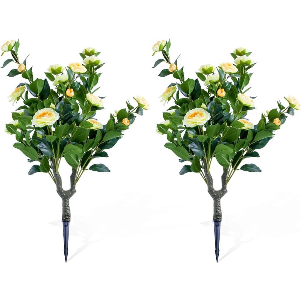 35.4" Artificial Topiary Flower with Ground Spike Set of 2,Artificial Trees with Camellia Flowers