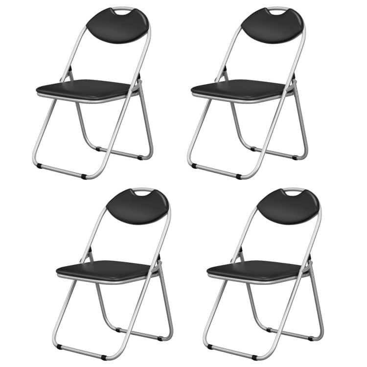 Black Portable Folding Dining Chairs Set with Carrying Handles and U-Shaped Metal Base - Set-4