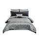 6 Piece Polyester Queen Comforter Set with Geometric Print, Gray and Black