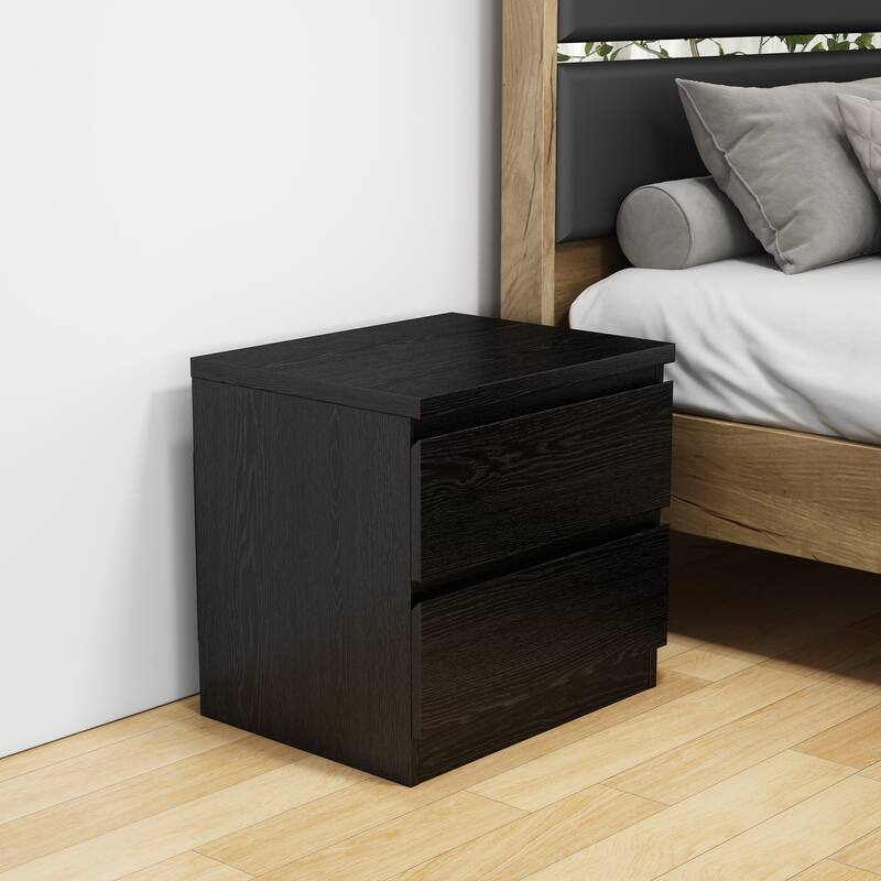 19.7"Nightstand with 2 Drawers, Beside Table with Drawers Handle Free Design,Thickened Top Plate, for Bedroom,Living Room - Black