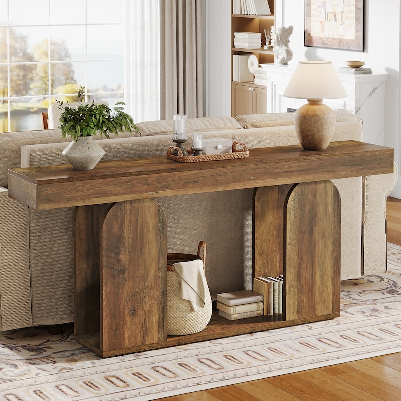 70.87-inch Wood Console Table, Farmhouse Sofa Table with 2-tier storage