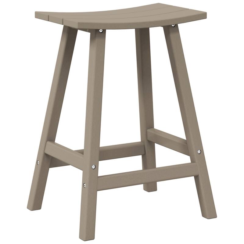 Laguna Hdpe All Weather Outdoor Patio 24" Saddle Seat Counter Stool - Weathered Wood