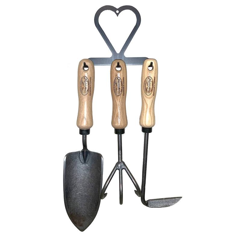 DeWit Garden Tool Gift Set - 3 Piece with Hanger - Trowel, 3-Tine Cultivator and Right-Hand Cape Cod Weeder
