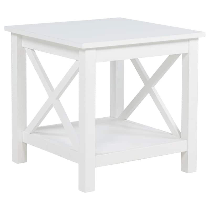 Skyview Square Pine Wood Side End Table with Shelf White - 20" x 20" x 20.25" - White