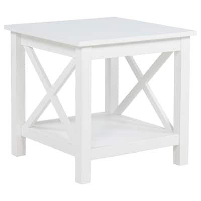 Skyview Square Pine Wood Side End Table with Shelf White - 20" x 20" x 20.25"