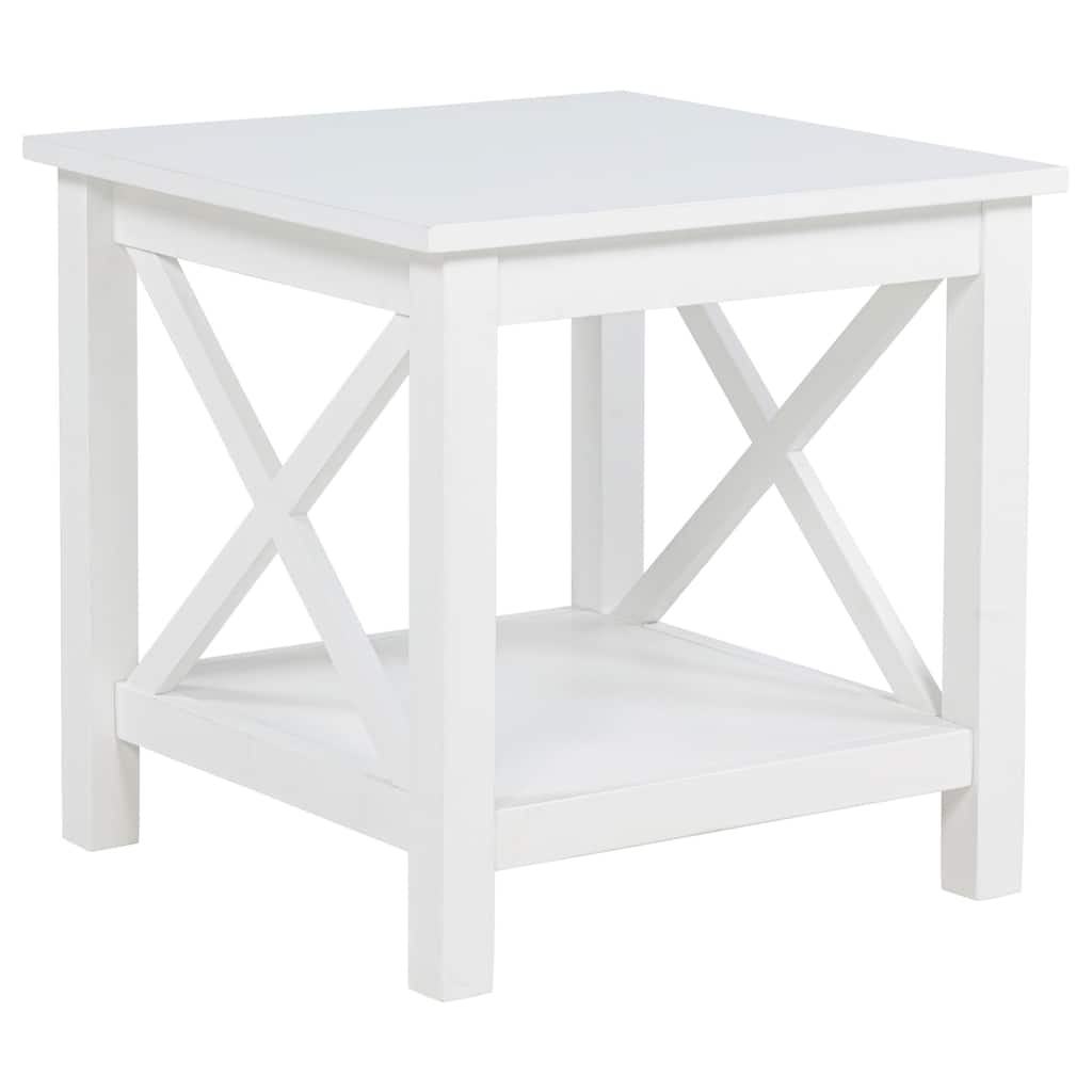 Skyview Square Pine Wood Side End Table with Shelf White - 20" x 20" x 20.25"