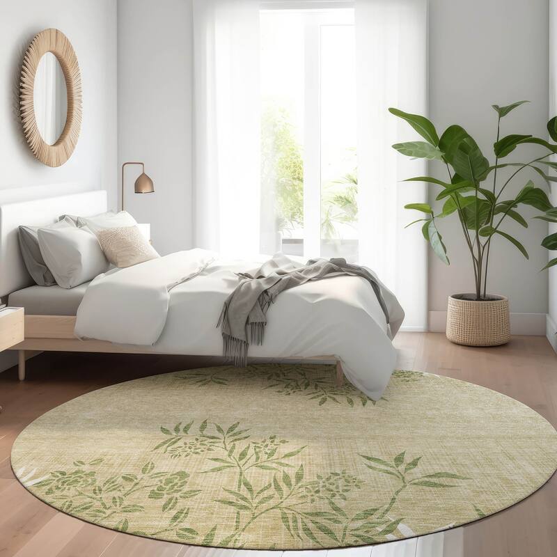 Machine Washable Indoor/ Outdoor Chantille Modern Garden Rug - Khaki - 8' x 8'