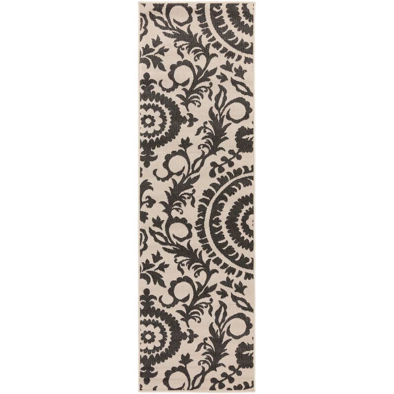 Livabliss Nina Contemporary Floral Indoor/Outdoor Area Rug - 2'3" x 7'9" Runner - Grey