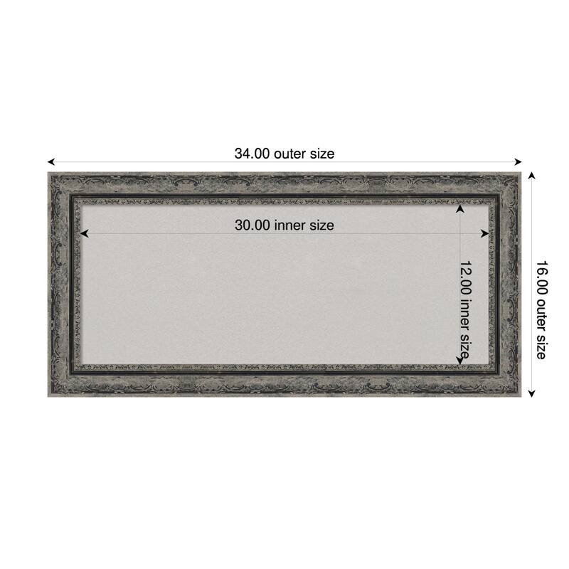 Filigree Matte Black Framed Cork Board - Bulletin Board, Organization Board, Pin Board - Grey - 34 x 16 in