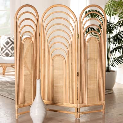 bali & pari Golda Modern Bohemian Natural Brown Rattan Room Divider